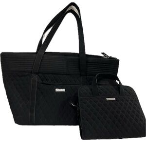 Vera Bradley,  Black Quilted Tote and make up bag travel case